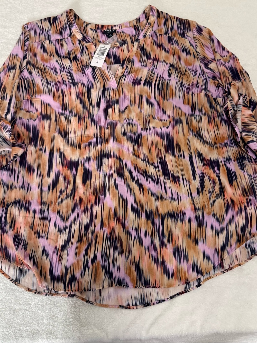 Torrid Harper Georgette Blouse Size 5 5X 28 Candace Ikat Multi 3/4 Sleeve NWT